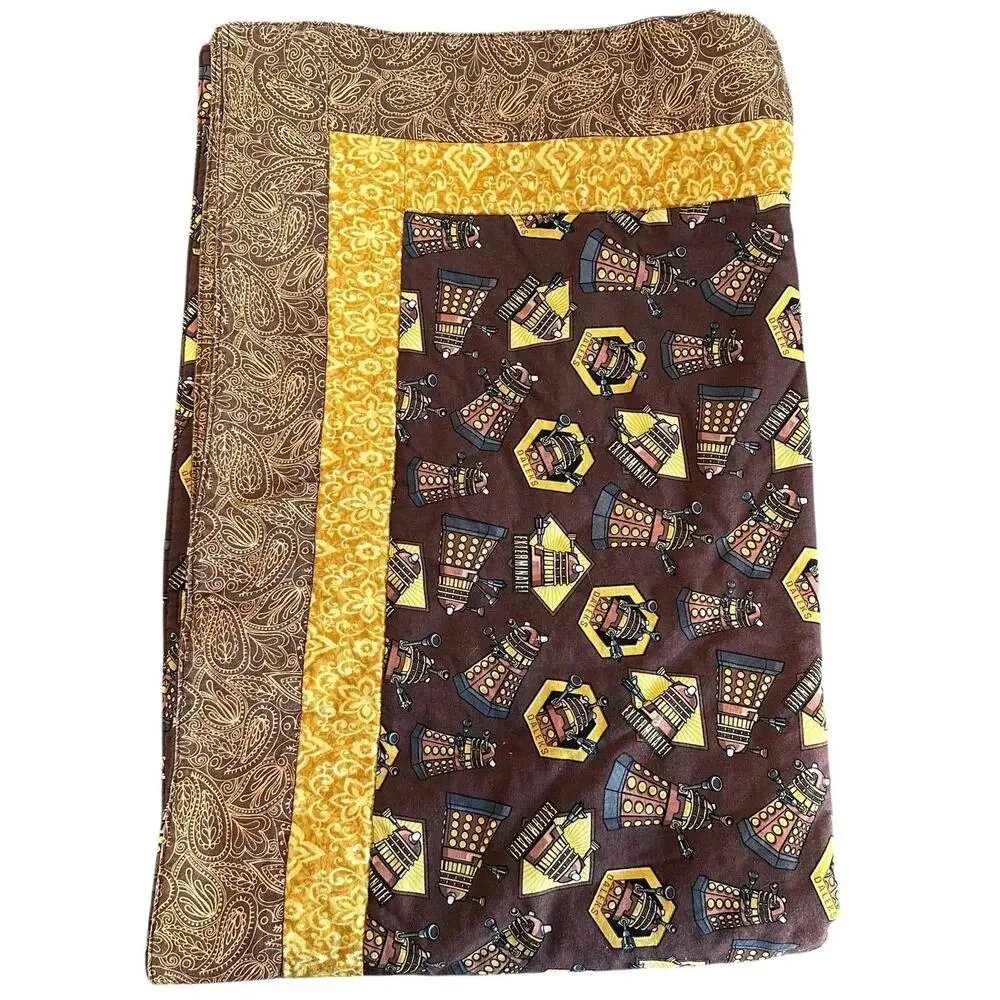 Dr Who Daleks Brown Yellow Paisley Hand Made Quilt 28 X 44 Inch